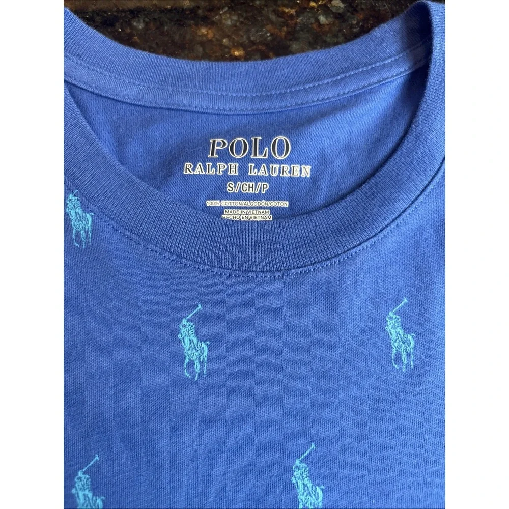 RARE Vintage Polo Ralph Lauren T-Shirt Men's Sz SMALL Blue AOP Small Pony Logo